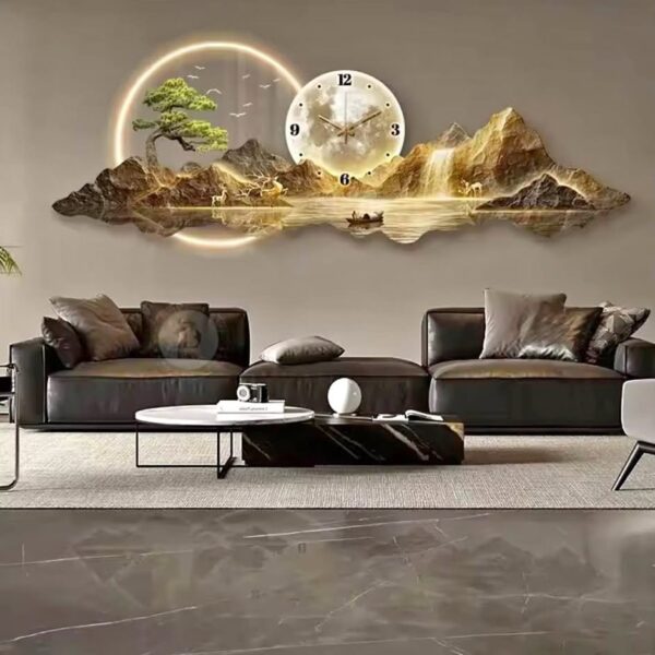 Celestial Peak: Premium 120cm x 40cm Remote-Controlled LED Wall Clock Art