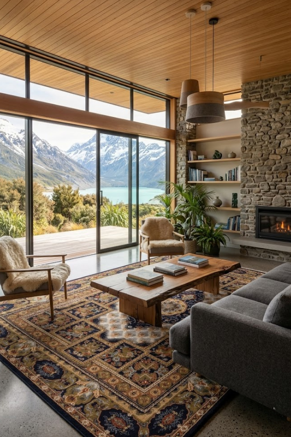 Untitled design (3) Large 3m x 2m Persian medallion rug in navy blue and gold with plush velvet texture.