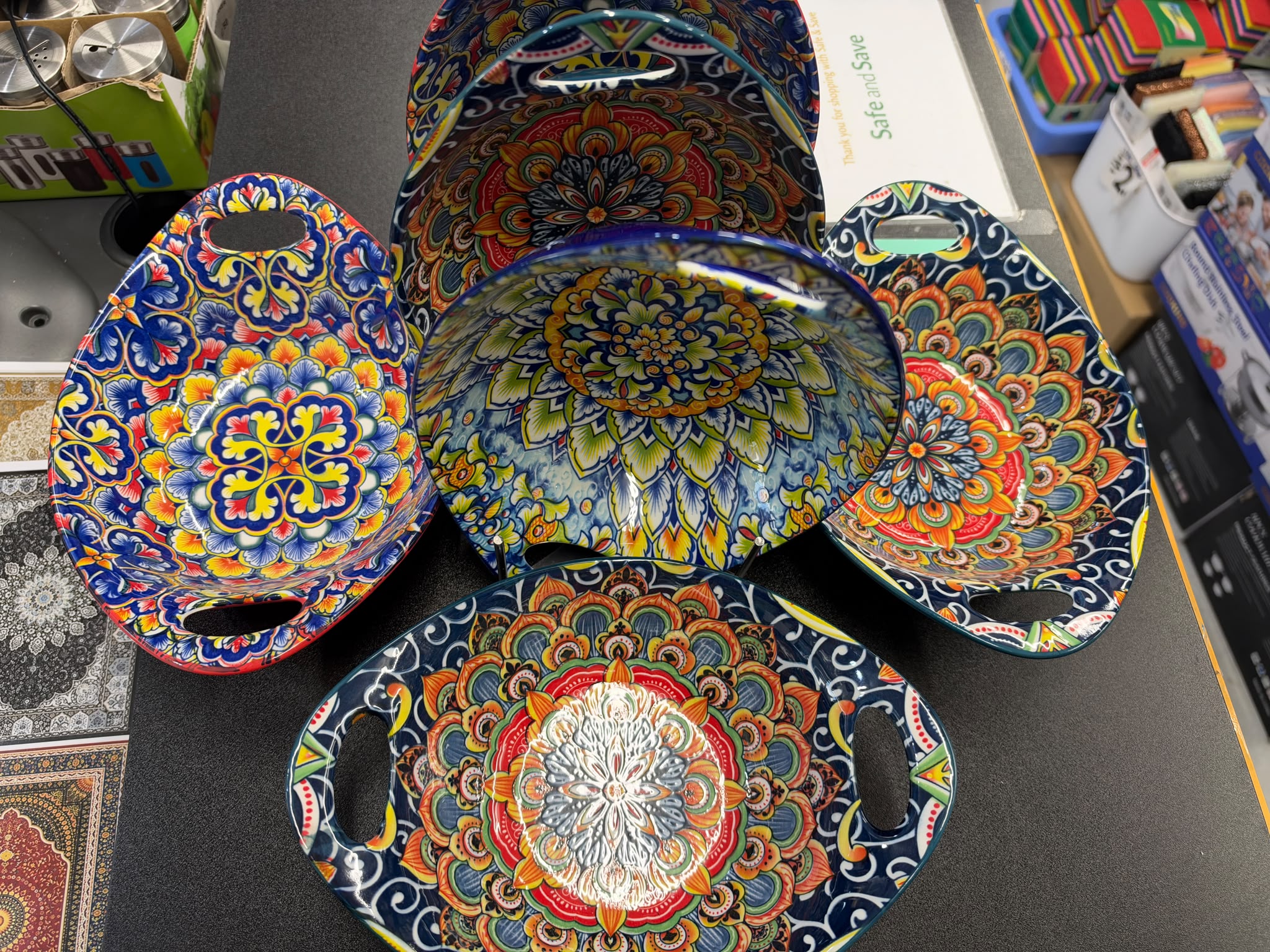 01 Painted Mandala Ceramic Oval Salad & Baking Bowl