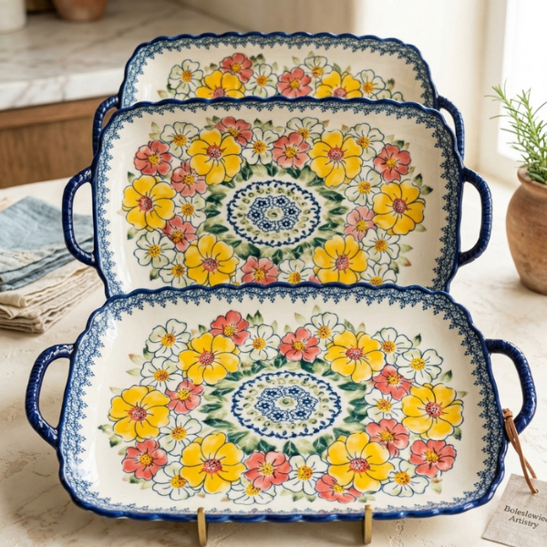 Bohemian Ceramic Serving Tray with Handles 35.4 cm | Safe & Save NZ