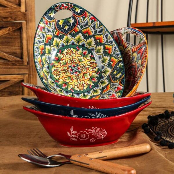 Ceramic Oval Salad Bowl with Handles (500 ml) | Safe & Save NZ