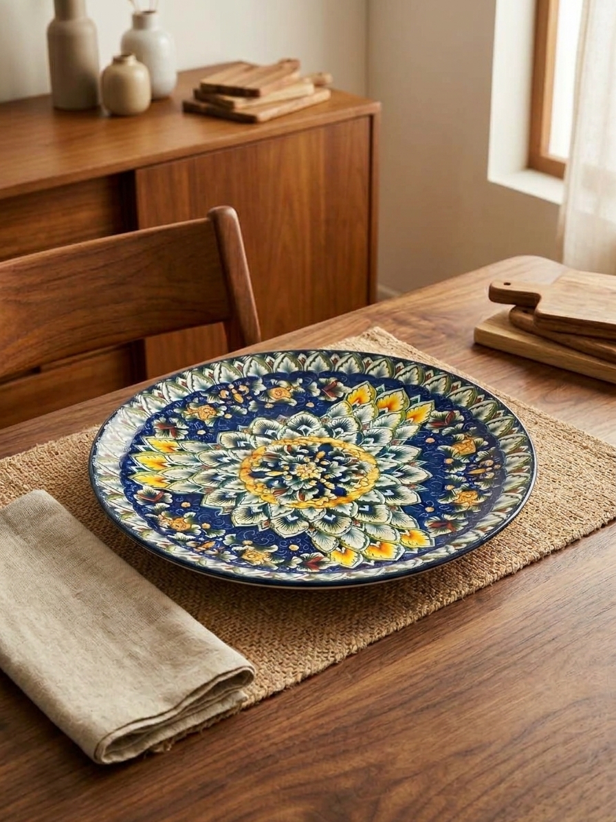 02 bohemian plate 21.7 cm Add a burst of color and artistic flair to your table setting with our Bohemian Porcelain Side Plate (21.7 cm), available now at Safe & Save Auckland. Adorned with vibrant, detailed bohemian patterns inside and out, this versatile side plate is designed to bring individuality, warmth, and style to every meal.