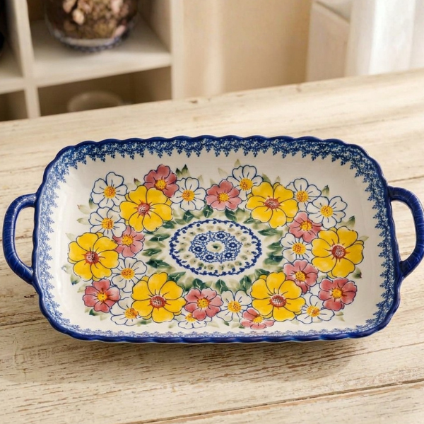 Bohemian Ceramic Serving Tray with Handles 35.4 cm | Safe & Save NZ
