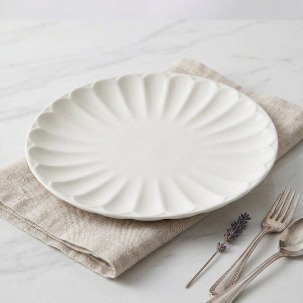 White Fluted Petal Ceramic Plate 24.7 cm | Safe & Save NZ