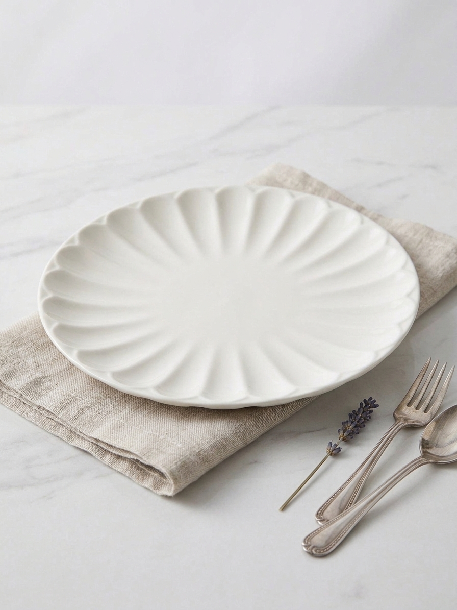 White Fluted Petal Ceramic Plate 24.7 cm | Safe & Save NZ White Fluted Petal Ceramic Plate 24.7 cm | Safe & Save NZ