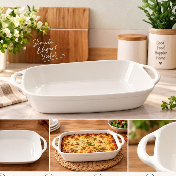 White Ceramic Roasting Dish 42.6 cm | Safe & Save NZ