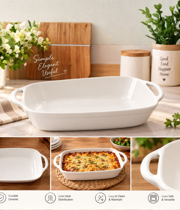 White Ceramic Roasting Dish 42.6 cm | Safe & Save NZ White Ceramic Roasting Dish 42.6 cm | Safe & Save NZ