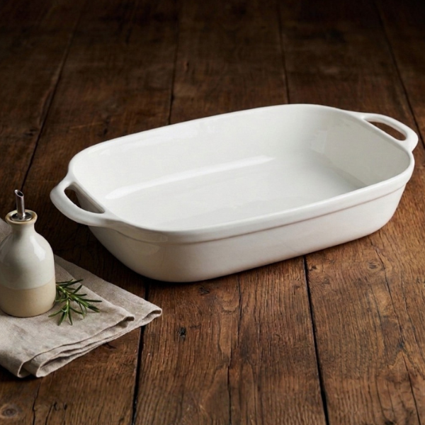 White Ceramic Roasting Dish 42.6 cm | Safe & Save NZ