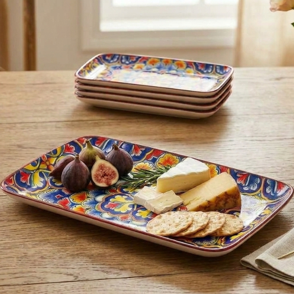 Bohemian Ceramic Rectangular Appetizer & Snack Tray 21.1 cm