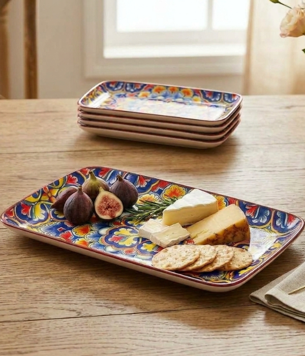 Untitled design (53) Bohemian Ceramic Rectangular Appetizer & Snack Tray 21.1 cm