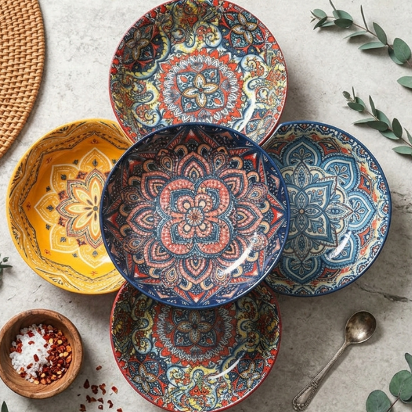 Bohemian Ceramic Shallow Pasta Bowl 20.7 cm | Safe & Save NZ