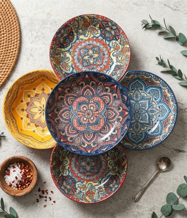 Bohemian Ceramic Shallow Pasta Bowl 20.7 cm | Safe & Save NZ Bohemian Ceramic Shallow Pasta Bowl 20.7 cm | Safe & Save NZ
