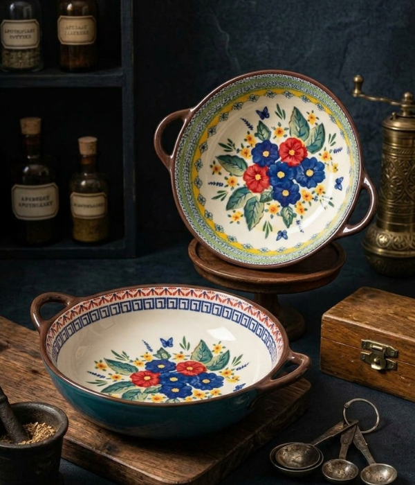 Bohemian Floral Ceramic Bowl with Handles 17.4 cm | Safe & Save NZ Bohemian Floral Ceramic Bowl with Handles 17.4 cm | Safe & Save NZ
