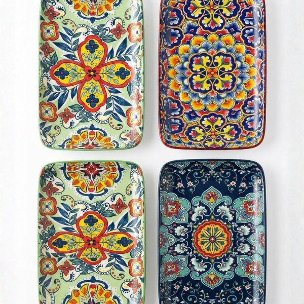 Bohemian Ceramic Rectangular Serving Tray 26.1cm Safe & Save NZ