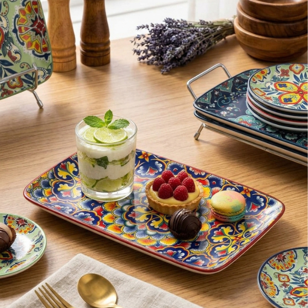 Buy 26.1 cm bohemian ceramic rectangular serving platter in Auckland at Safe & Save.