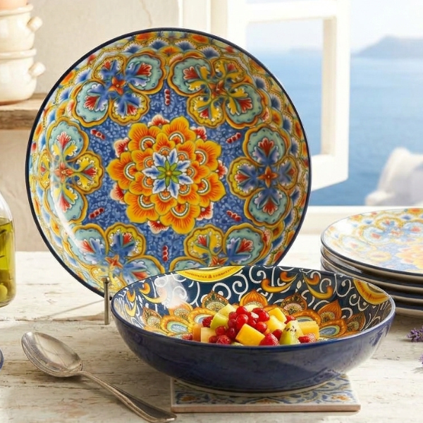Bohemian Ceramic Shallow Pasta & Serving Bowl (20.7 cm)