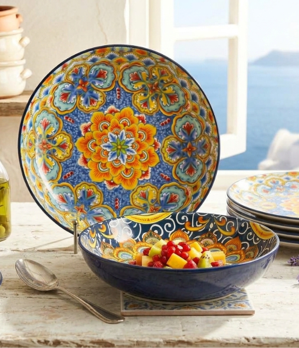 Bohemian Ceramic Shallow Pasta Bowl 20.7 cm | Safe & Save NZ