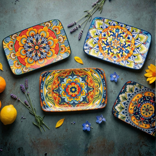 Bohemian Ceramic Rectangular Appetizer & Snack Tray 21.1 cm