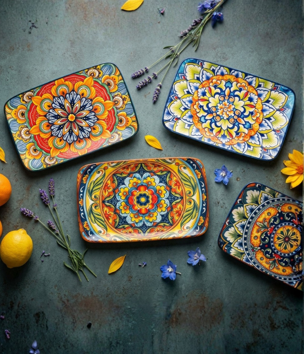 Untitled design (55) Bohemian Ceramic Rectangular Appetizer & Snack Tray 21.1 cm